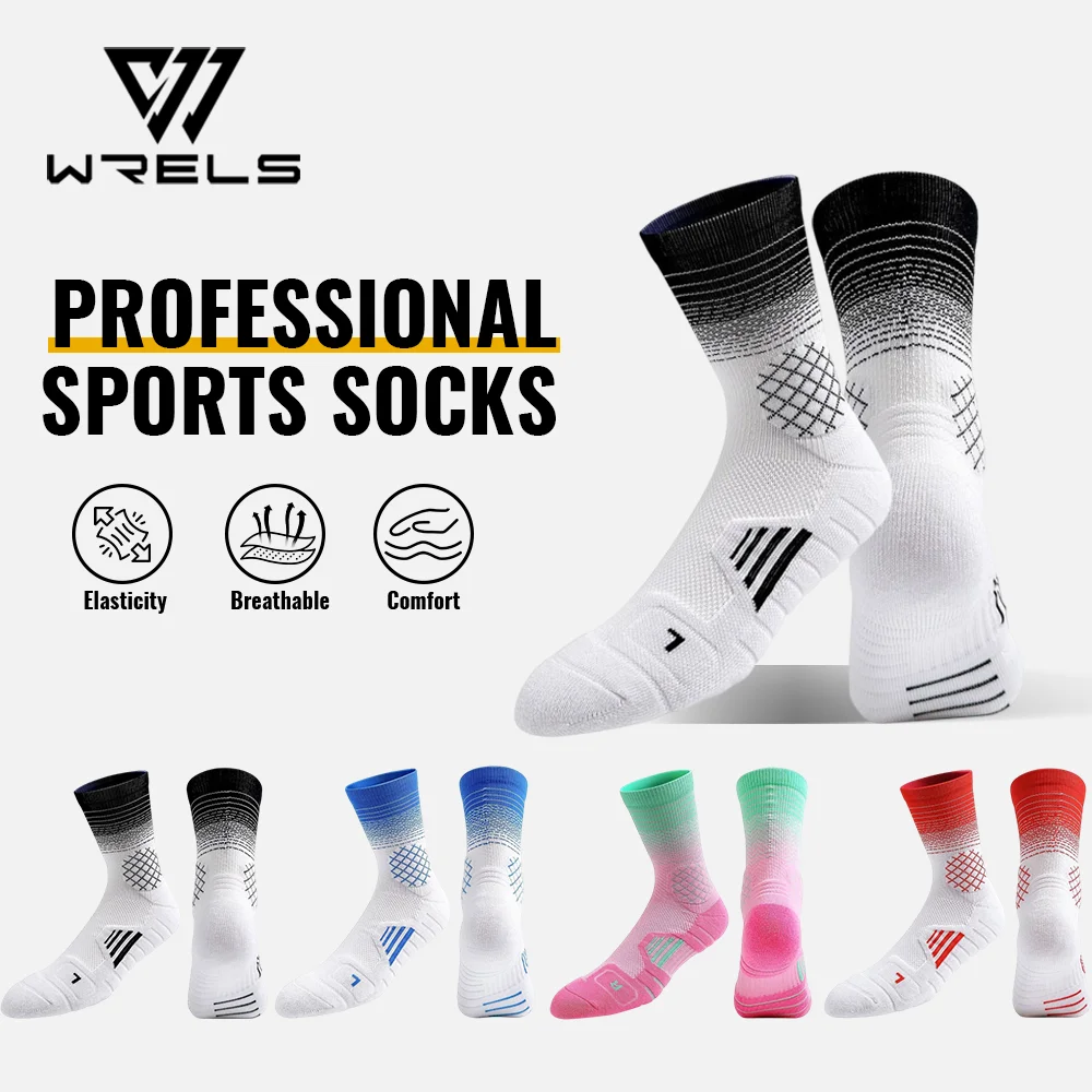 WRELS 1/2/3 Pairs Basketball Socks Thick Terry Bottom Athletic Crew Socks Men Women Moisture-wicking Compression Running Socks