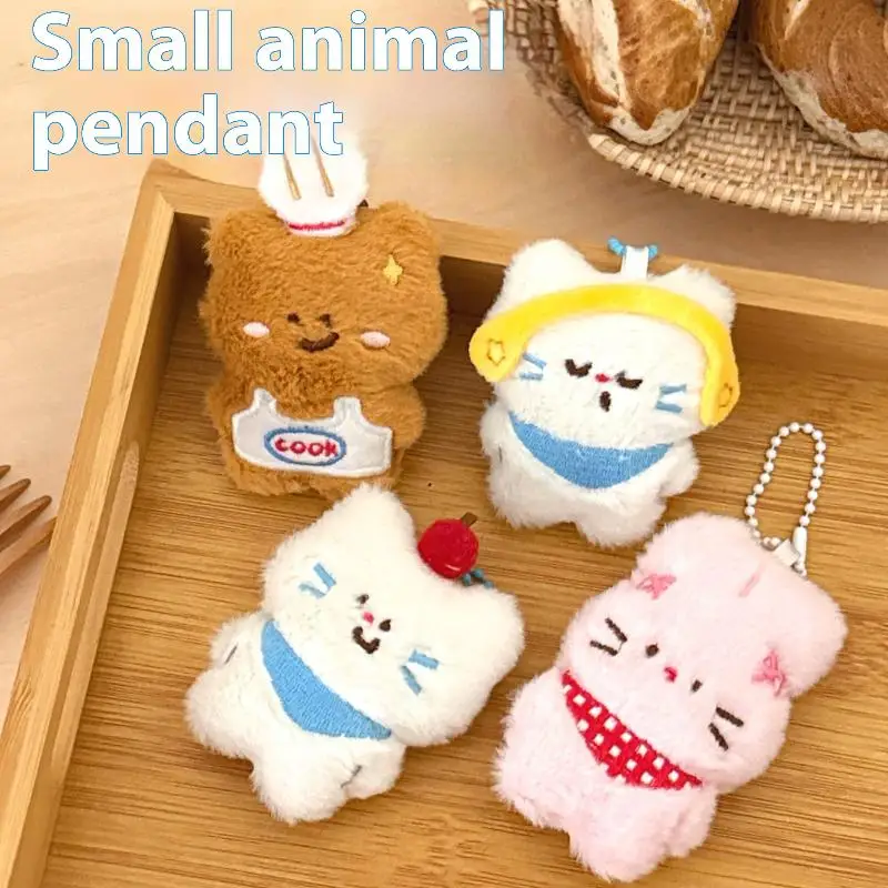 Cute Cartoon Plush Animal Toy Pendant Keychain Kawaii Cat Rabbit Stuffed Doll Ornament Backpack Decoration Pendant Accessories