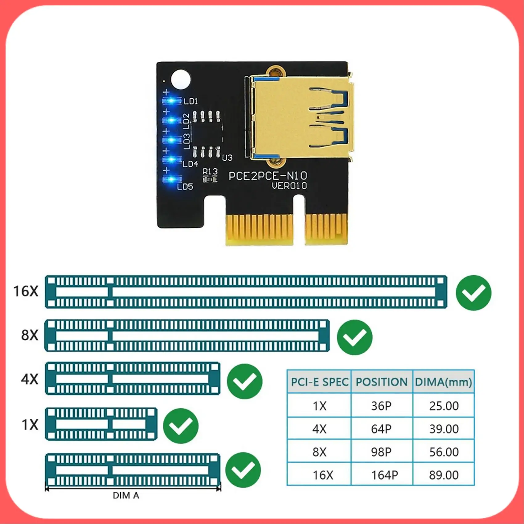 

X12A-Новая версия, горизонтальная установка, адаптер-удлинитель 009S Plus PCI-E от 1X до 16X с синей светодиодной вспышкой для BTC Miner