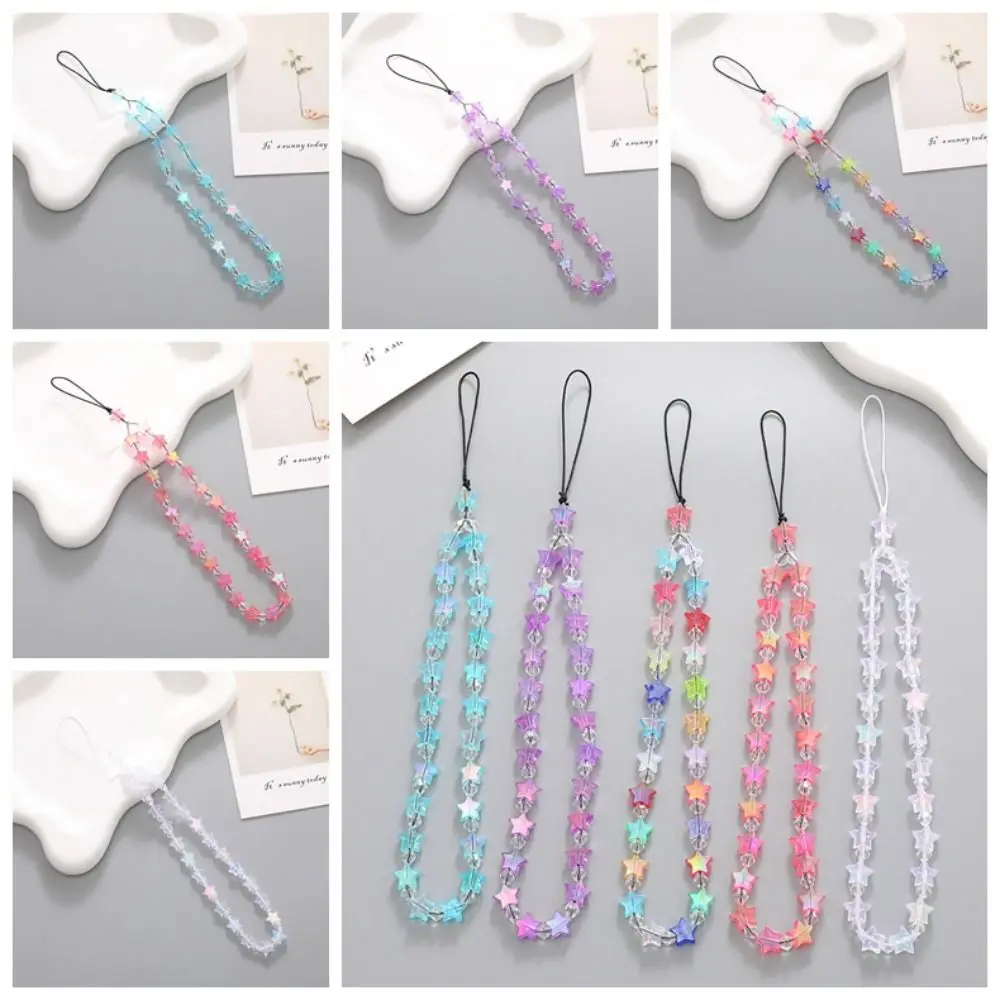 Pendant Star Beaded Phone Chain Y2K Sparkling Heart Beaded Phone Strap Lovely Beaded Mobile Phone Lanyard Chain Hanging Jewelry