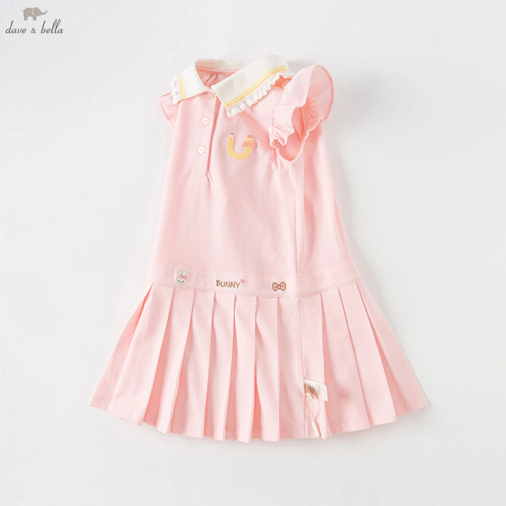 

Dave Bella, летнее платье с короткими рукавами для девочек, повседневное милое хлопковое платье с героями мультфильмов, детская уличная праздничная одежда DB2235515
