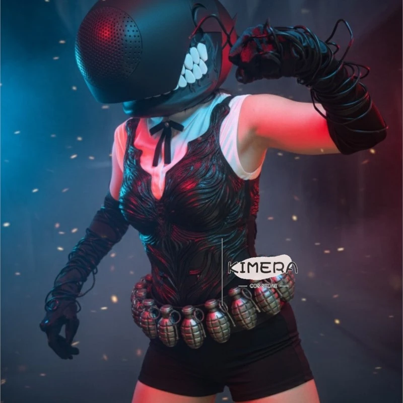Animes Saw Can Wear Reze Helmet Punk Cosplay Saw Bombs Luminous Eyes Masks Denjii Cyber Accessories Handmade Outfit Props Sexy view 5