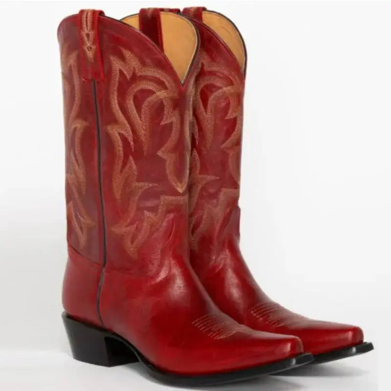 Embroidered Western Boots Autumn Winter Red Cowgirl Boots Size 34-43 Lady Shoes