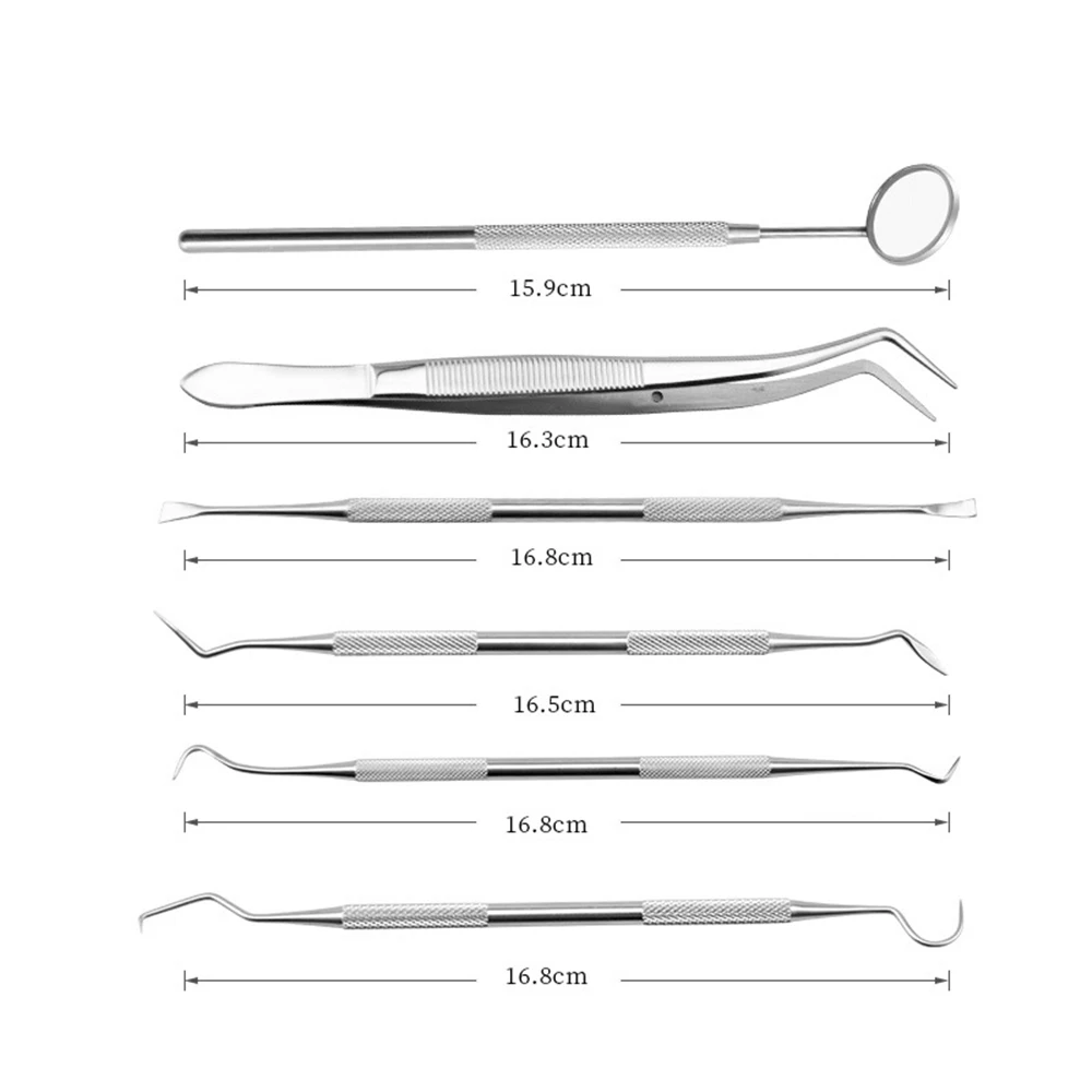 6 قطعة/صندوق طبيب الأسنان أجهزة صندوق الأدوات الفولاذ المقاوم للصدأ حالات متعددة مرآة الأسنان مسبار الأسنان الملقط أداة العناية بالفم