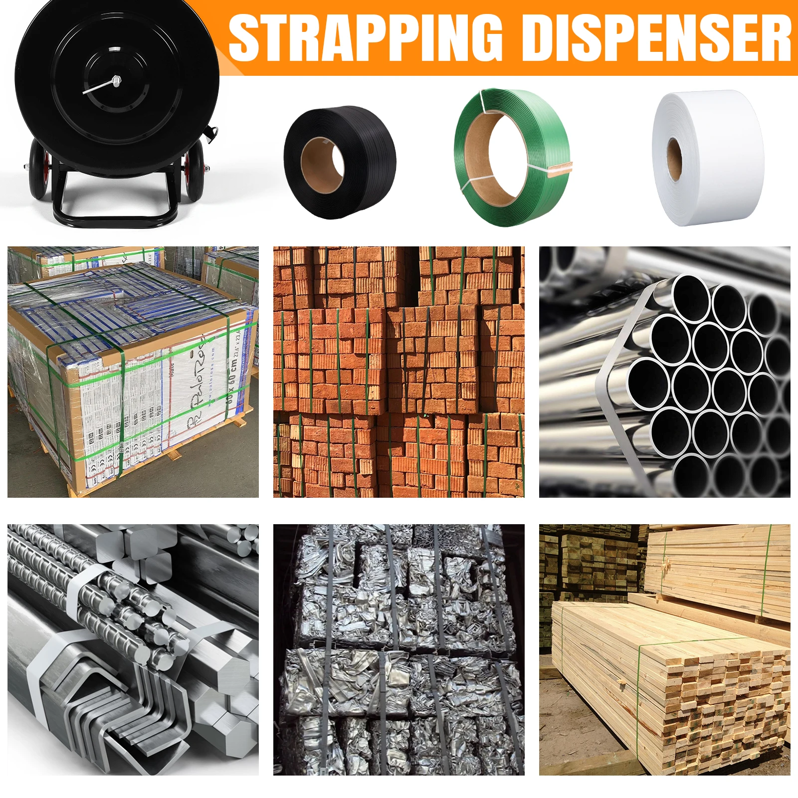 Stahlumreifungsspulenspender, Mehrzweck-Verbundband für Verbundkabel, Verpackungspalette, wiederverwendbares integriertes Werkzeug und Dichtungstablett