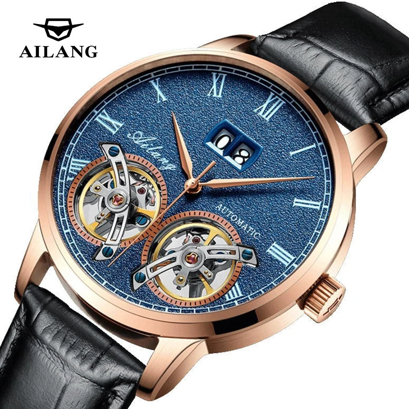 

AILANG Fashion Double Flywheel Hollow Mechanical Watch Genuine Leather Strap 30M Waterproof Outdoor Sports Watch For Men Reloj