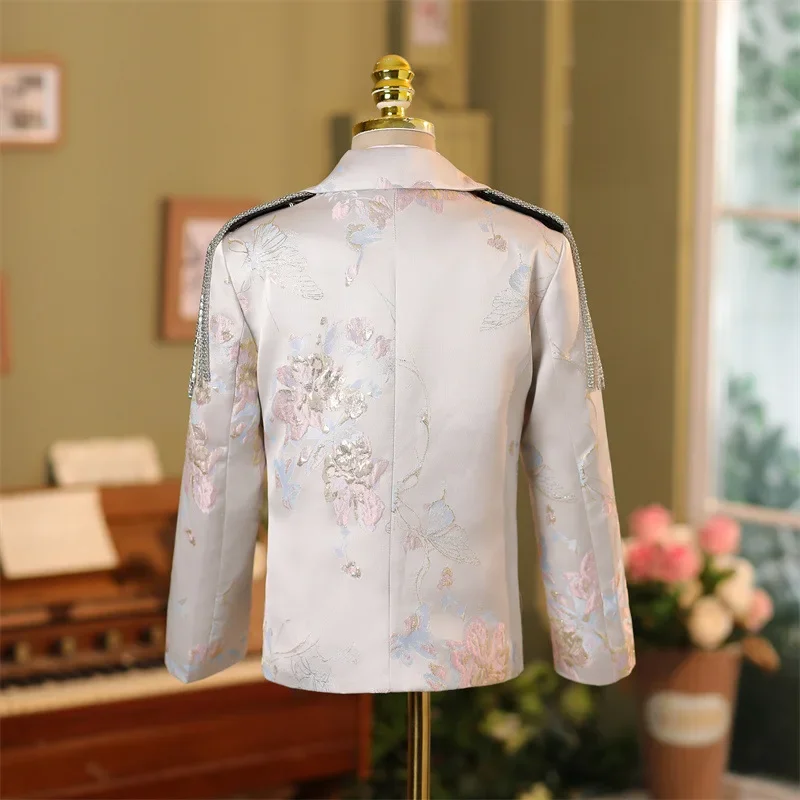 5PCS New Children\'s Prom Suits Wedding Birthday Party Host Piano Performs a Walk Show Tuxedo Boys Blazer Sets A4110 Vestidos