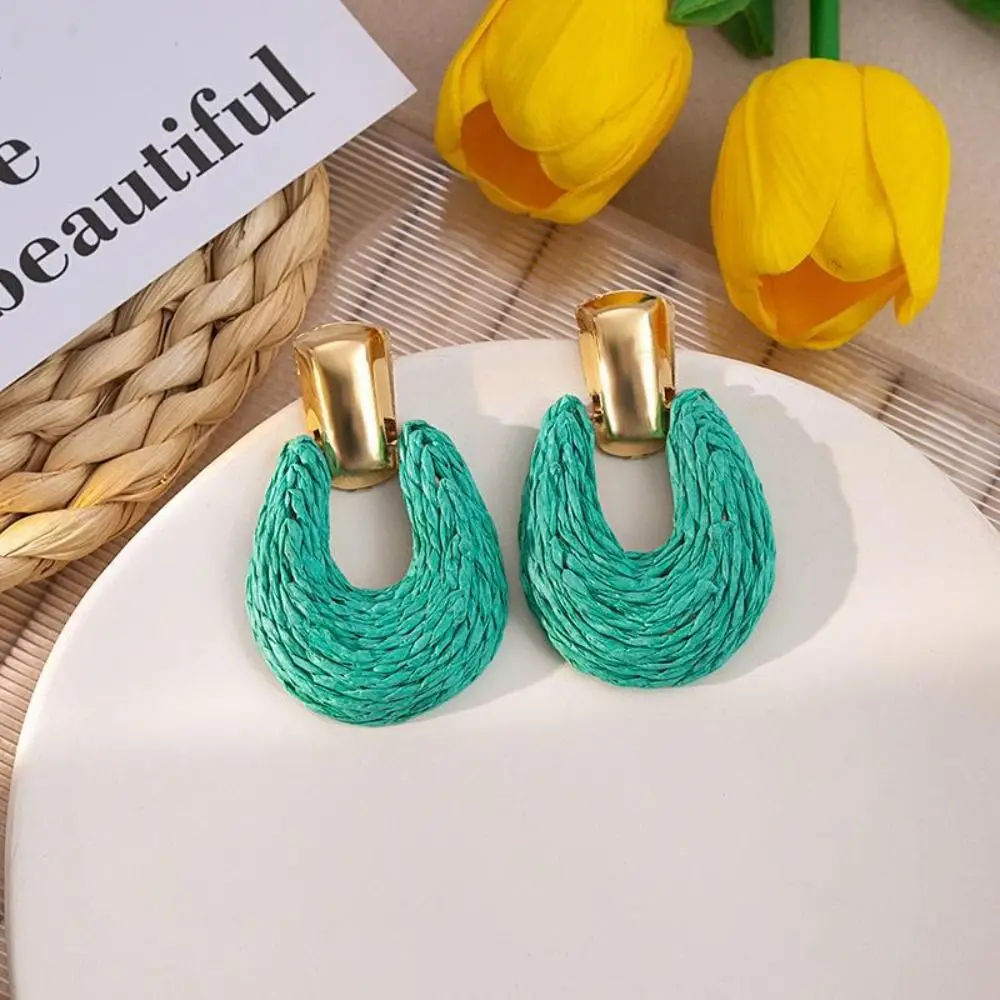 Scalloped Earrings Woven Raffia Earrings Colorful Solid Color Ethnic Style Earring Earring Pendant Casual Beach Tassel Earring