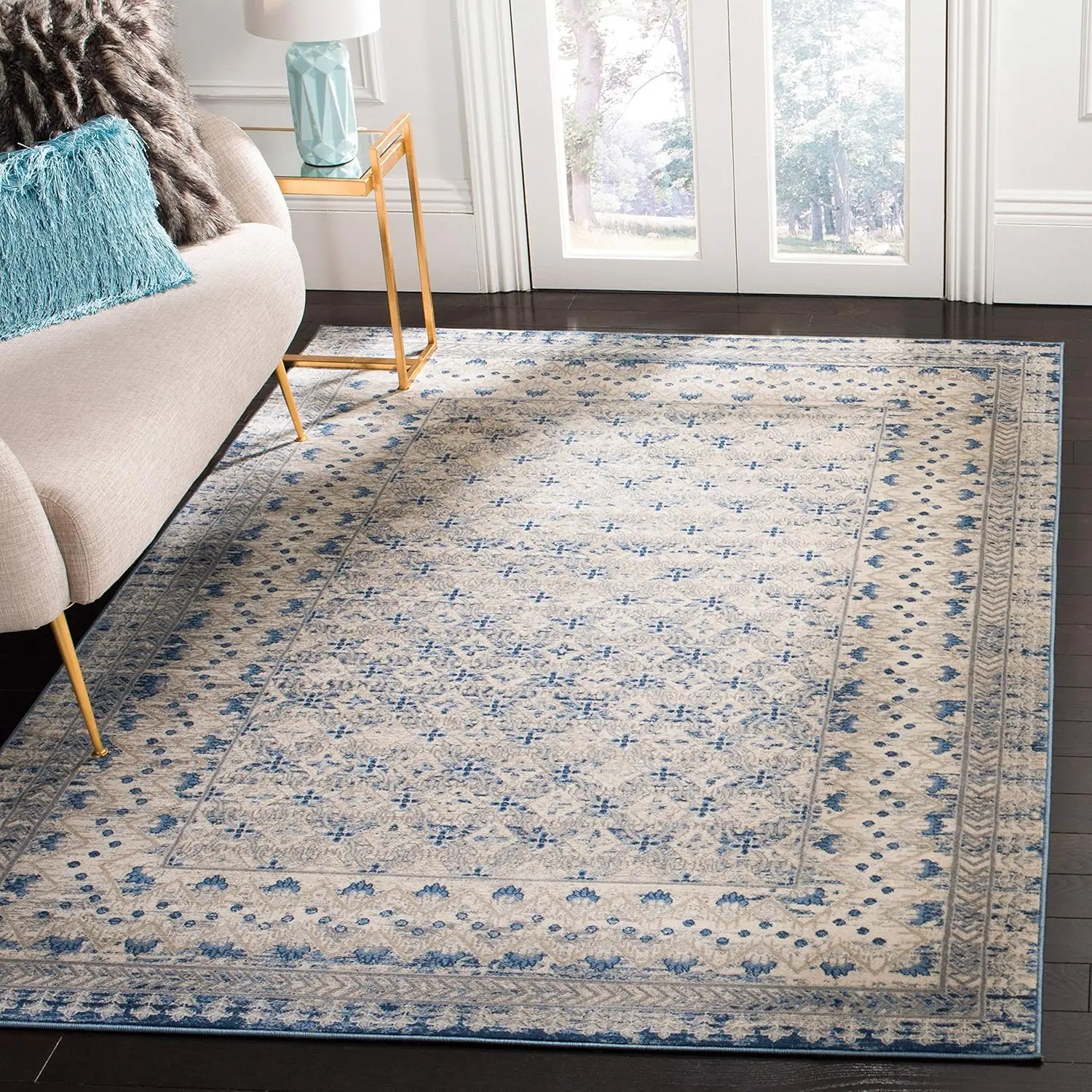 

Brentwood Collection 3' X 5' Light Grey/Blue Bnt899G Traditional Oriental Distressed Non-Shedding Living Room Bedroom Accent