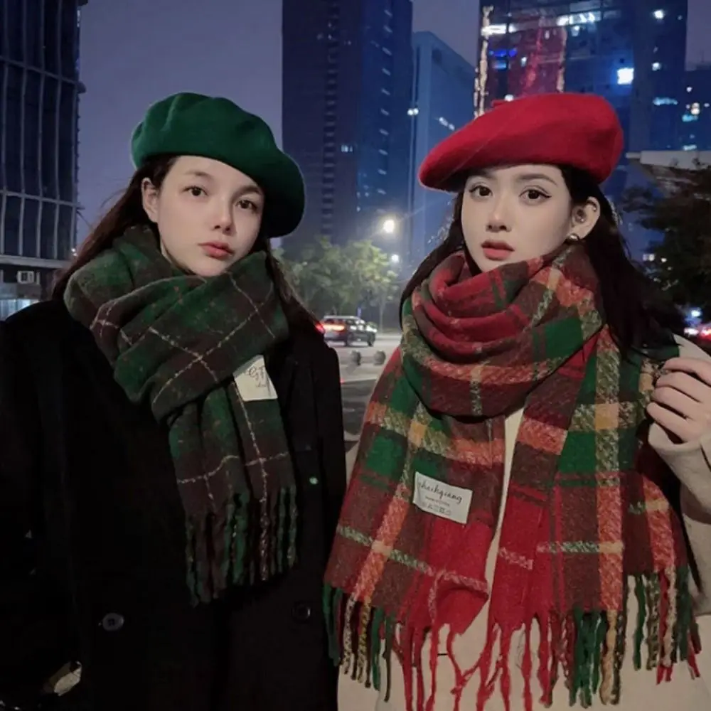 

Простой утолщенный клетчатый шарф, большая кашемировая шаль, шаль с кисточками, накидка на шею, теплый мужской шарф в корейском стиле