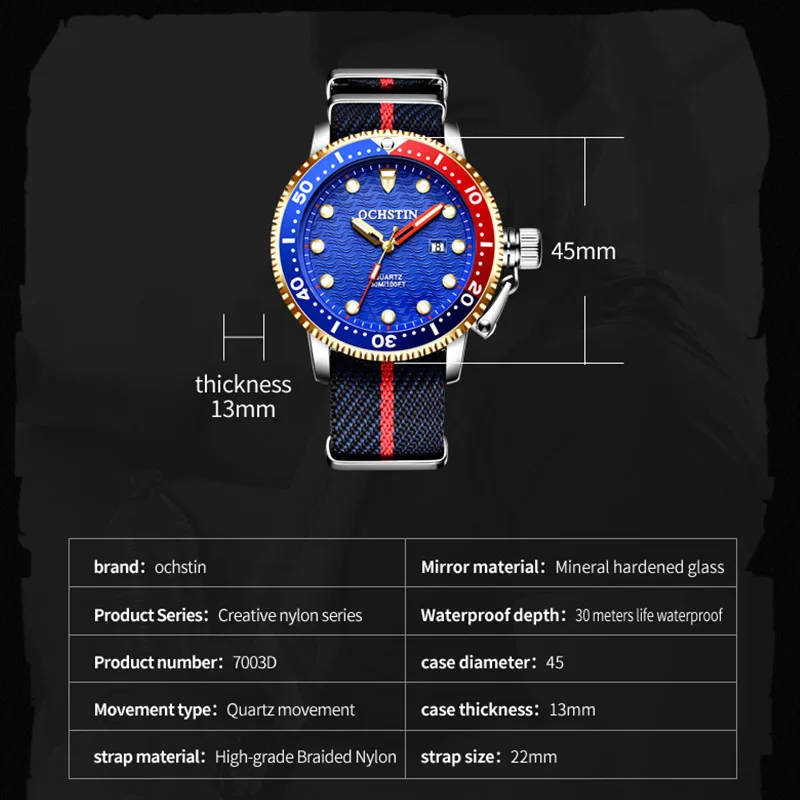 2023 New Men\'s Diving Watch OCHSTIN Brand Luxury Stainless Steel Waterproof Quartz Date Top Class Business Sports Watch for Male
