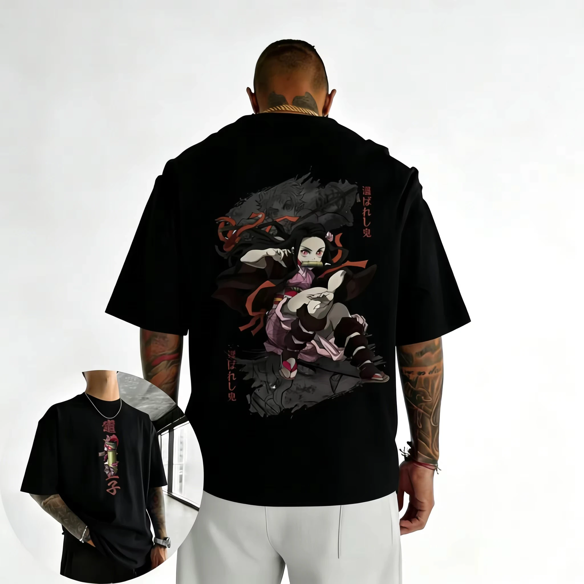 

Demon Slayer Anime Nezuko Printed Cotton T-shirt 2026 Men and Women Summer New Harajuku Large Loose Casual Y2K Parent Child Top