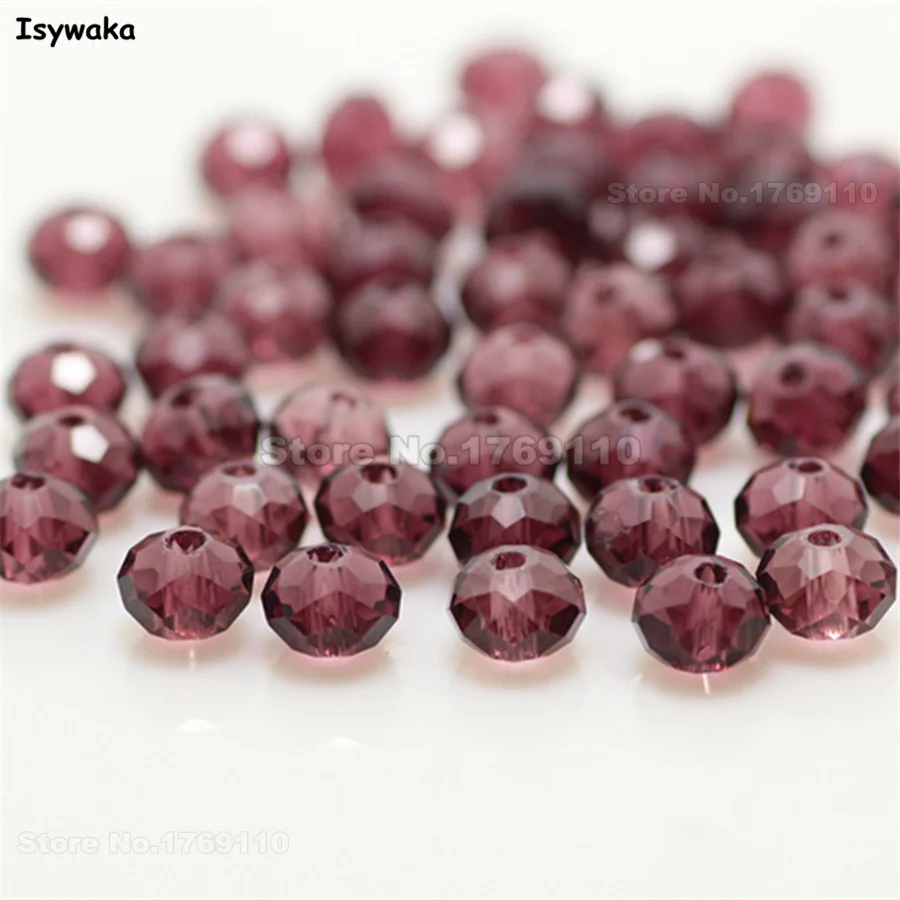 Isywaka Purple Red Color 4*6mm 50pcs Rondelle  Austria faceted Crystal Glass Beads Loose Spacer Round Beads for Jewelry Making