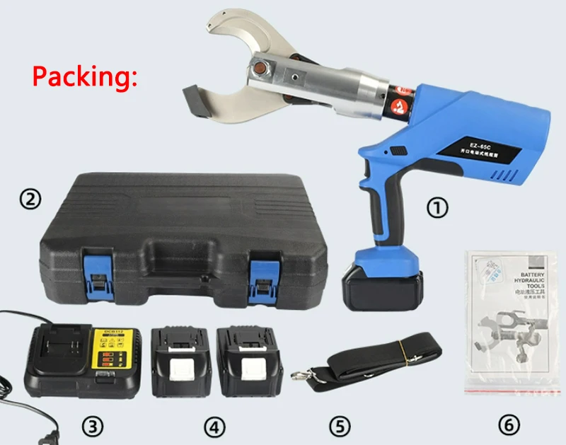 Cortador de cabo hidráulico recarregável EZ-65C elétrico portátil cobre alumínio cabo blindado alicate de corte tesoura 65mm