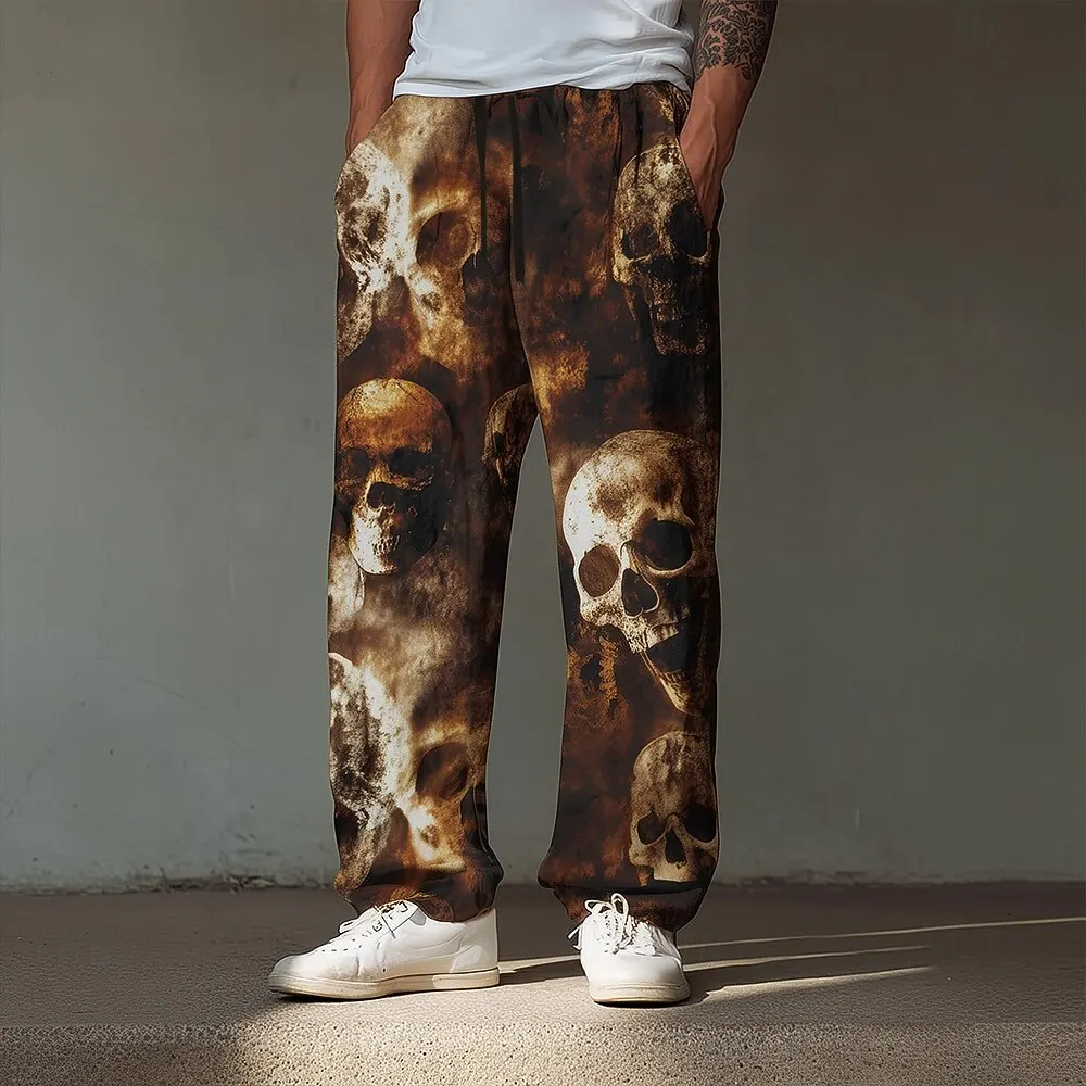 

Men's Halloween Skulls Trousers Baggy Pants Casual Pants Mid Waist Dark Gothic Style Elastic Drawstring Waist Pants Spring Fall