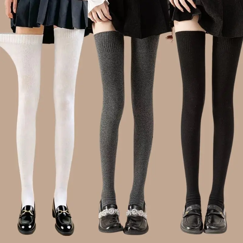 

80cm Lengthen Cotton Over Knee High Socks For Women JK Lolita Stockings Elastic Thigh Super Long Stockings Warm Knee Socks