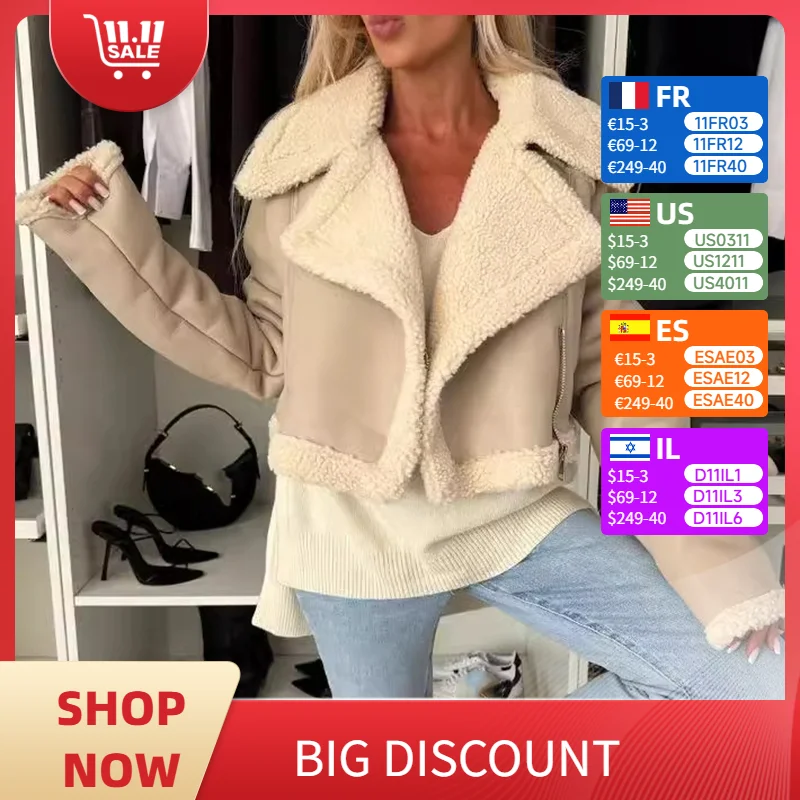 

Professional Motorcycle PU Jackets Winter Fashion Warm Turn Down Collar Wool Coat Autumn Casual Women Long Sleeve Leather Jacket