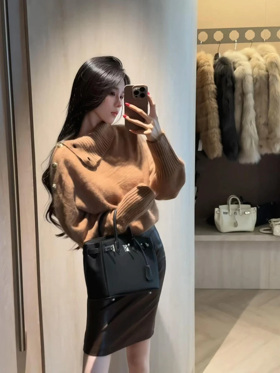 طبطب رقيق محبوك سترة المرأة الخريف الشتاء ثي كسول العلوي سترة Elely Ladylike Sle أعلى الدفء التدفئة #5