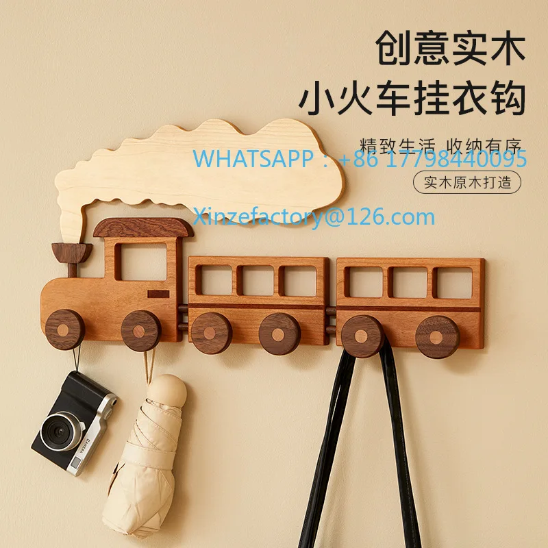 

Креативная милая настенная вешалка из массива дерева с мультяшным дизайном для детской комнаты, прихожей, без сверления