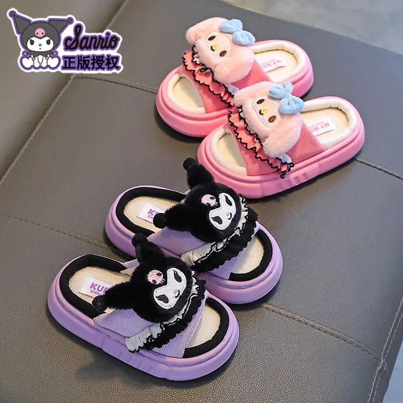 

Sanrio Children's Slippers Kuromi Cotton and Line Sandals Spring and Autumn Indoor Girls Home Parent-Child Slippers HolidayGift