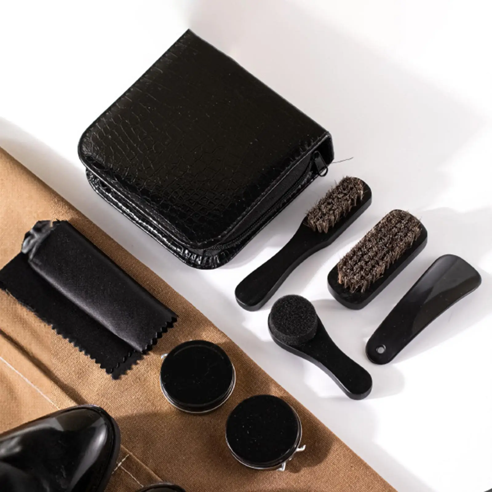 

Shoe Care Kit Portable for Leather Shoes & Boots Versatile for Men Shoe Cleaner with Storage Case Shoe Shine Kit Shoe Polish Kit