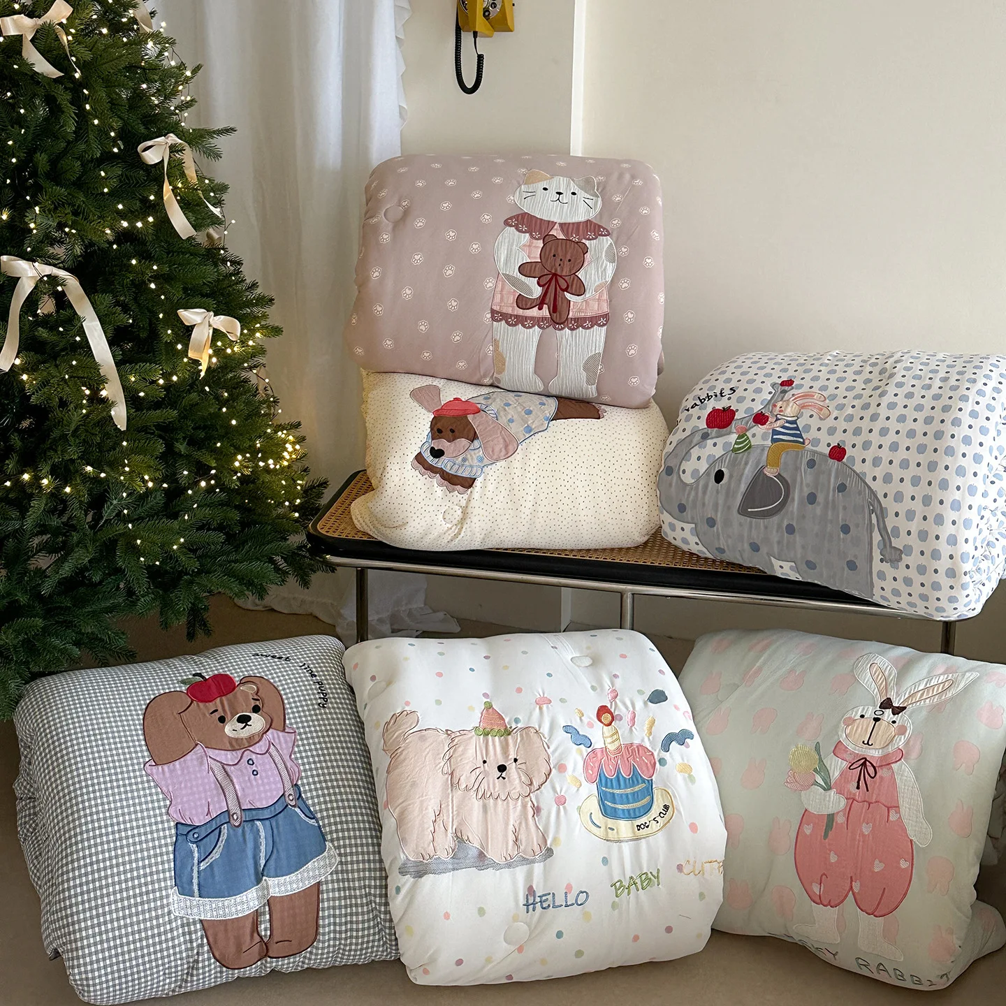 

Soft Knitted Cotton Kids Comforter, Cute Cartoon Applique Quilt for Single Double Size, All Season Lightweight Breathable Duvet