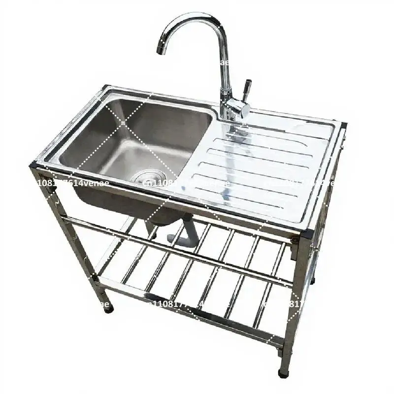 Kitchen Thickened Stainless Steel Single Sink with Bracket, Integrated Dishpan Washing Basin for Countertop