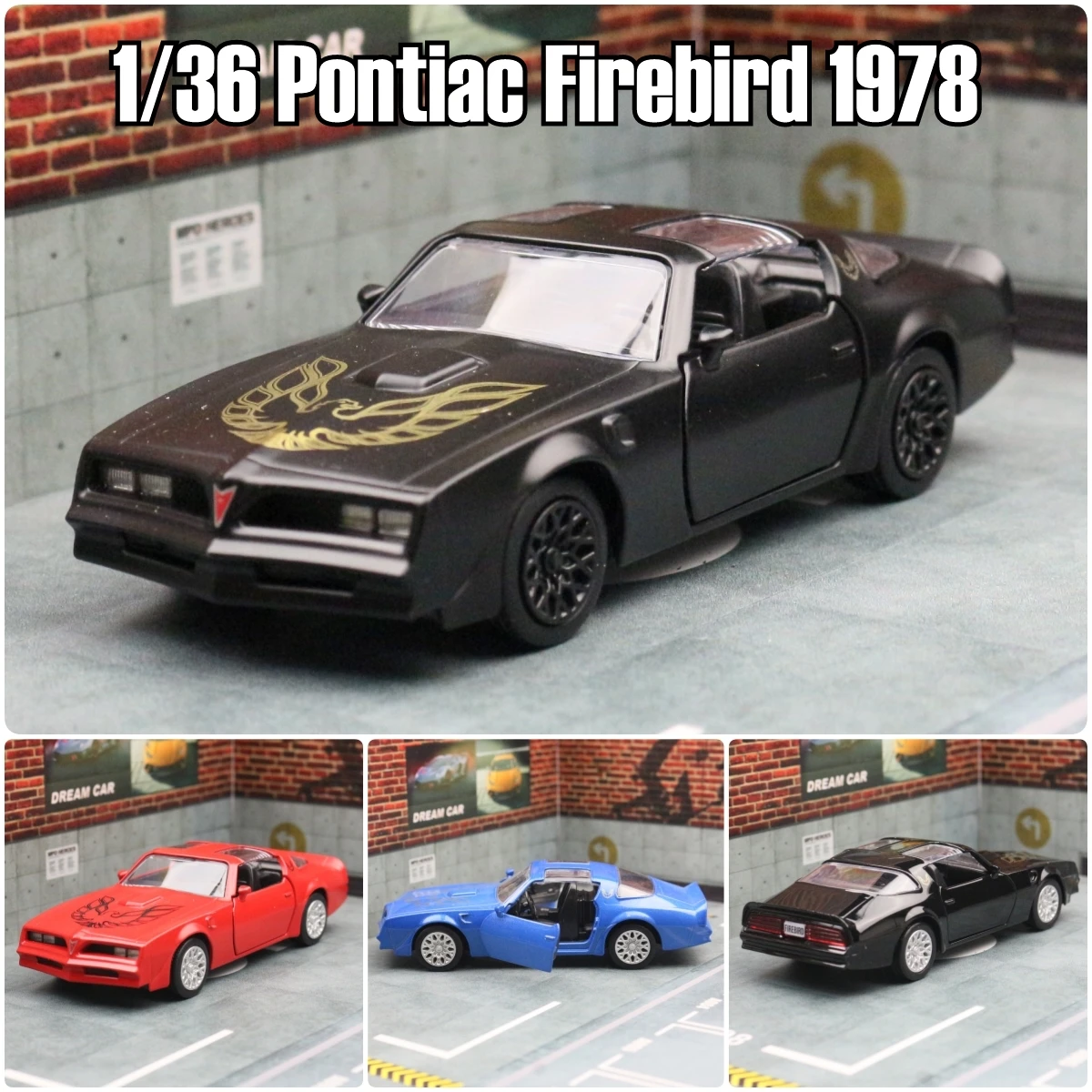 1/36 Pontiac Firebird Classical Toy Car Model For Children RMZ CiTY Diecast Alloy Miniature Pull Back Collection Gift for Boy