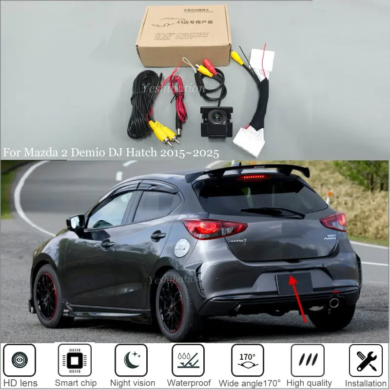 Yeshibation Car Reverse Backup Camera Sets For Mazda 2 Demio DJ Hatch 2015~2025 Connect Original Factory Screen Compatible