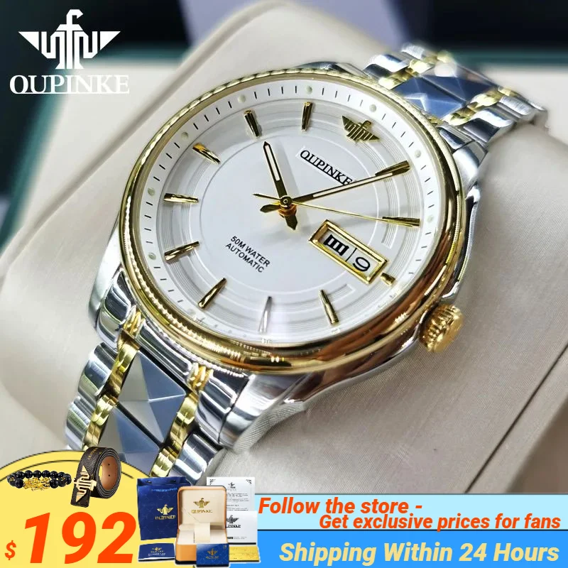 OUPINKE 3170 Luxury Brand Mechanical Watch for Men Business Simplicity Dual Calendar Display Imported Automatic Movement Watches