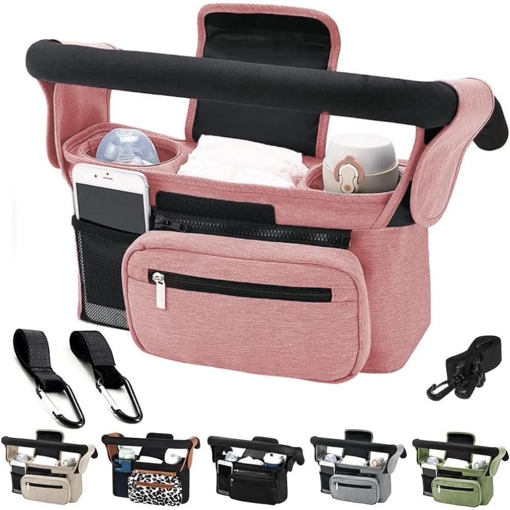 

Universal Stroller Organizer with Insulated Cup Holder Detachable Phone Bag Shoulder Strap Stroller Bag Caddy Organizer