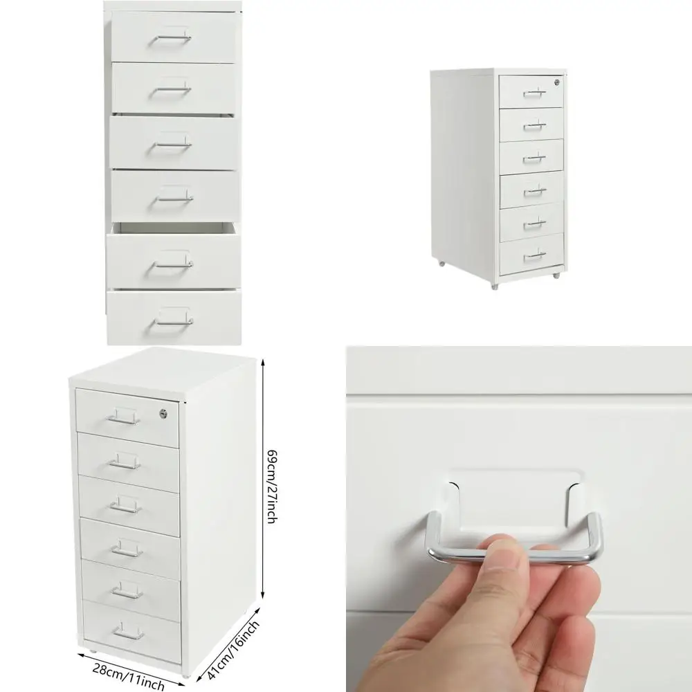 

6-Drawer Vertical File Cabinet, 17.64-22.05lbs Load Capacity, Mobile Steel Storage, White Office/Home Organizer