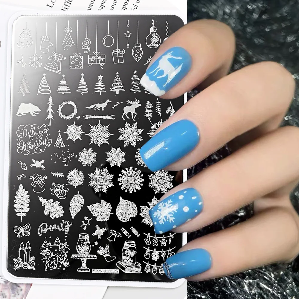 @NailBeauty Christmas Nail Art Stamping Plates Snowflake/Elk/Bell WATER RIPPLES Image PLATE TEMPLATES 6*12cm Nail Stencil Tools#