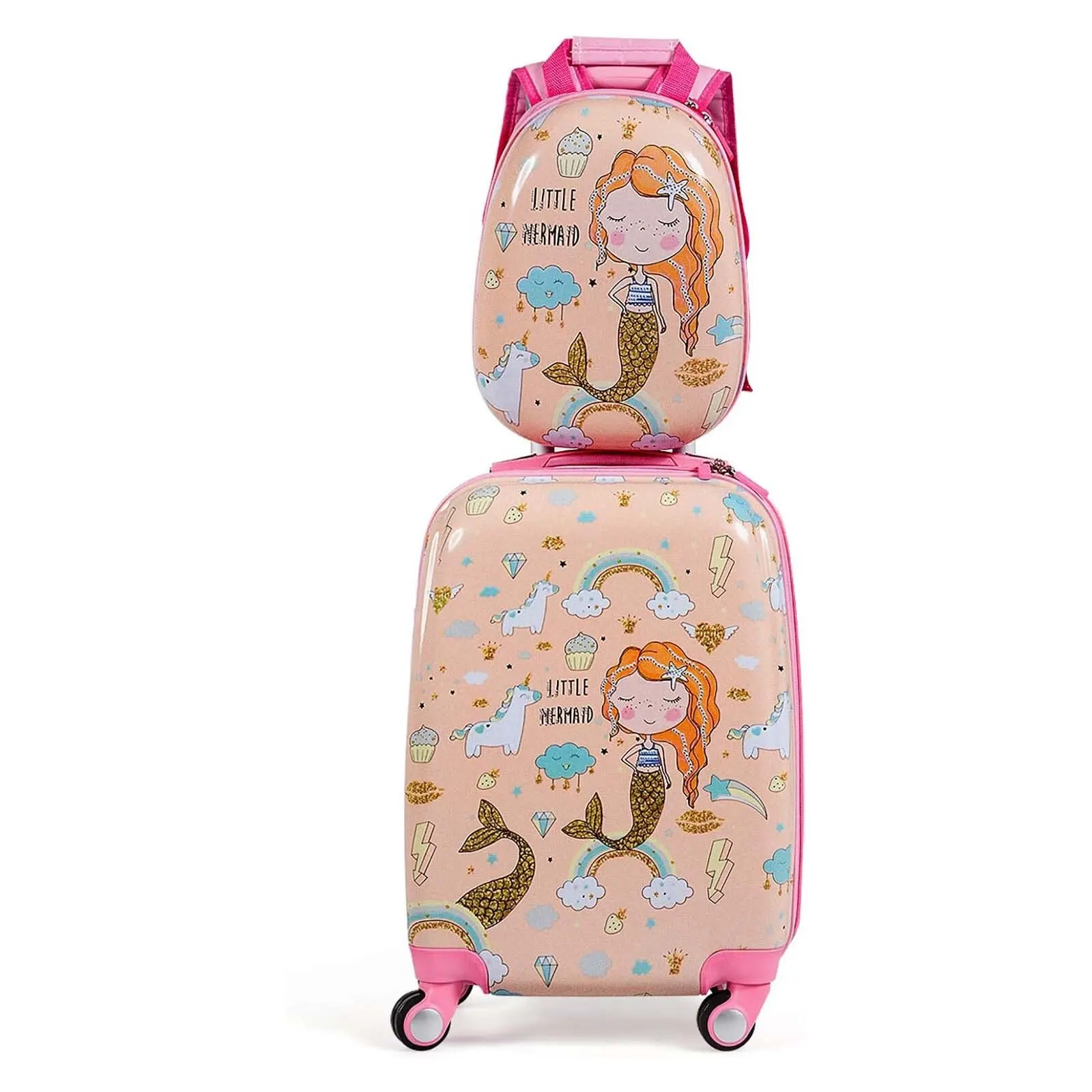 2-teiliger Kinderkoffer + Rucksackwagen aus Kunststoff, Gepäckset, Handgepäck, Reisegepäck, Hartschalenkoffer für Jungen