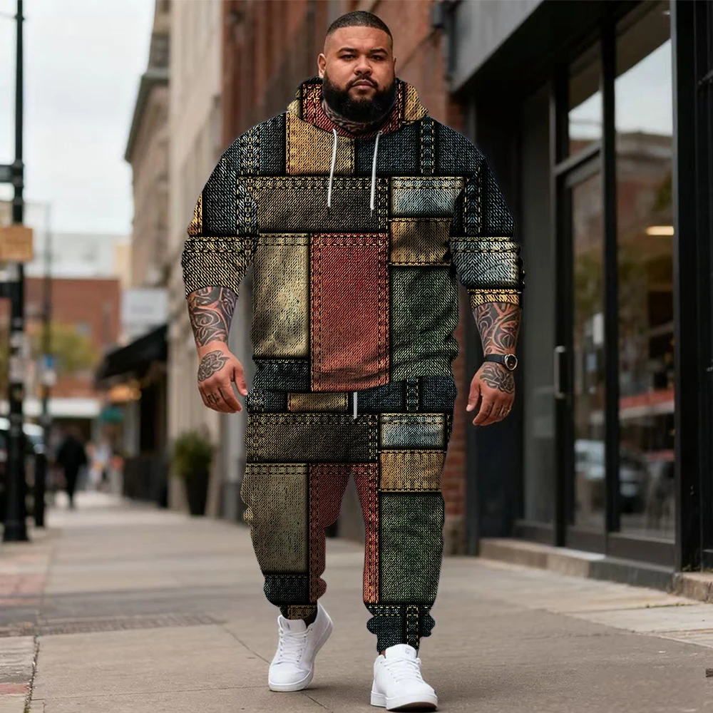 

S-9xl Мужская толстовка больших размеров для больших и высоких людей: клетчатые линии — одежда из двух предметов, дышащий материал, стильный дизайн