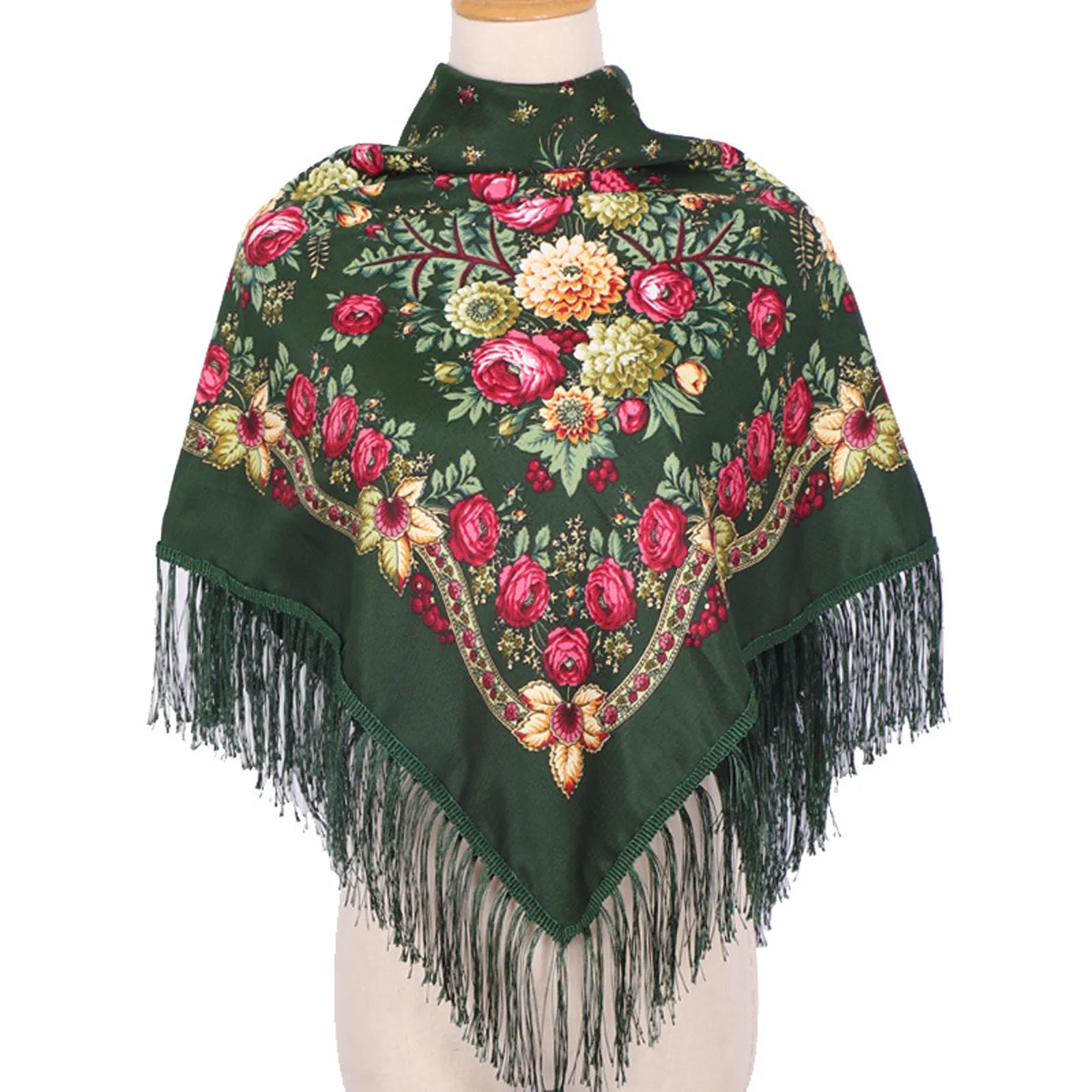 

Этнический шарф для женщин, винтажный квадратный платок с цветочным принтом, шаль с бахромой, бандана, головной убор, многофункциональный аксессуар для путешествий