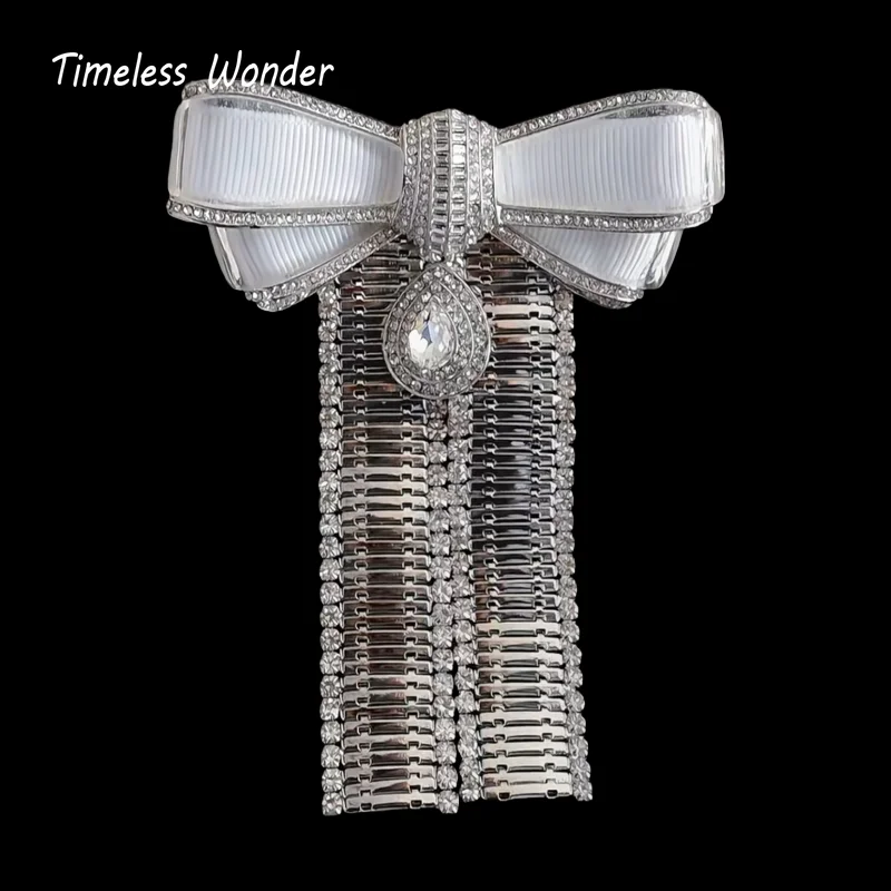 

Timeless Wonder Fancy Enamel Zircon Bowknot Tassel Brooch Pins for Women Designer Jewelry Runway Top Gift Rare Classy 5250