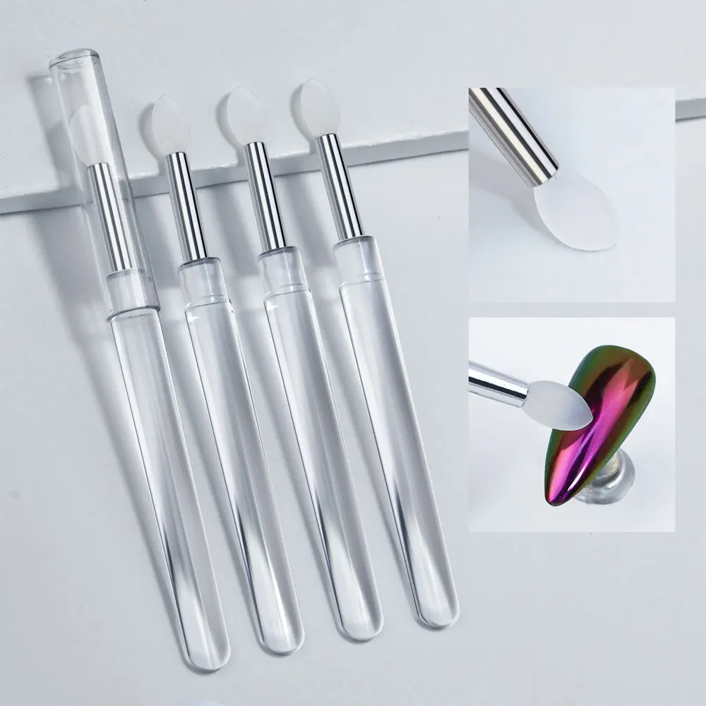 1/2pcs Nail Silicone Brush Nail Magic Mirror Powder Brush Transparent Silicone Pen Can Be Reused Application Nail tools
