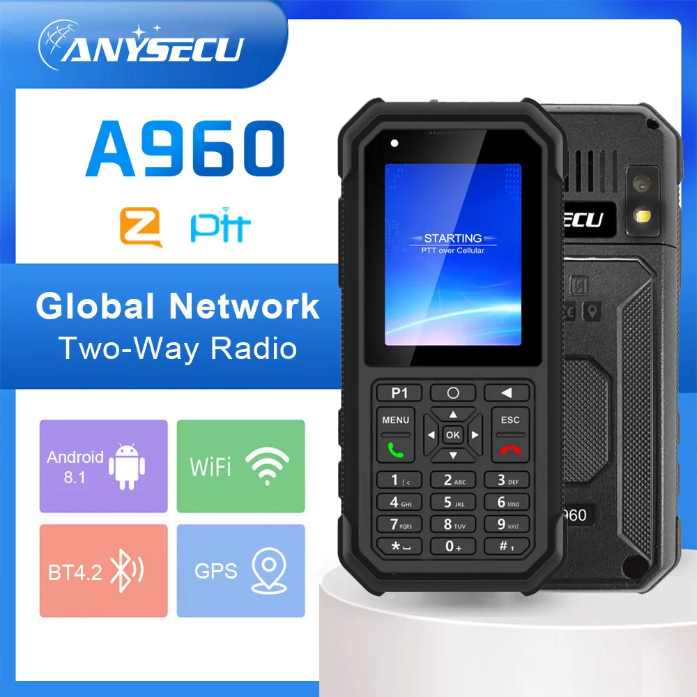 ANYSECU A960 4G POC Radio Android 8.1 Real PTT WiFi Network Walkie Talkie Compatible with Zello REALPTT