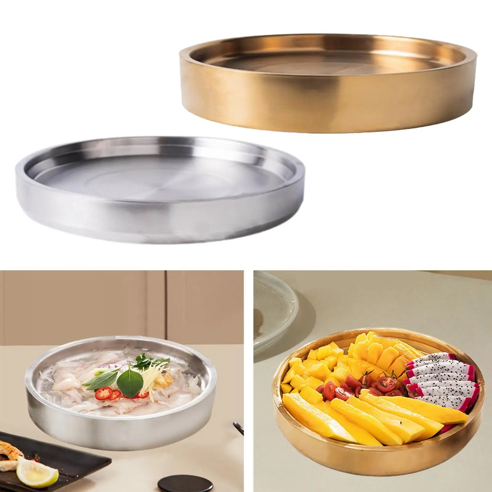 Stainless Steel Chilled Server Sushi and Seafood Bowl Large Ice Tray for Snacks Fruit Desserts Restaurant Serving