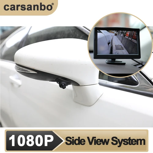 Carsanbo 5 인치 1080P 자동차 측면보기 카메라 시스템 앞바퀴 왼쪽 또는 오른쪽보기 DIY 설치 카메라 LED로 조정 가능한 각도 