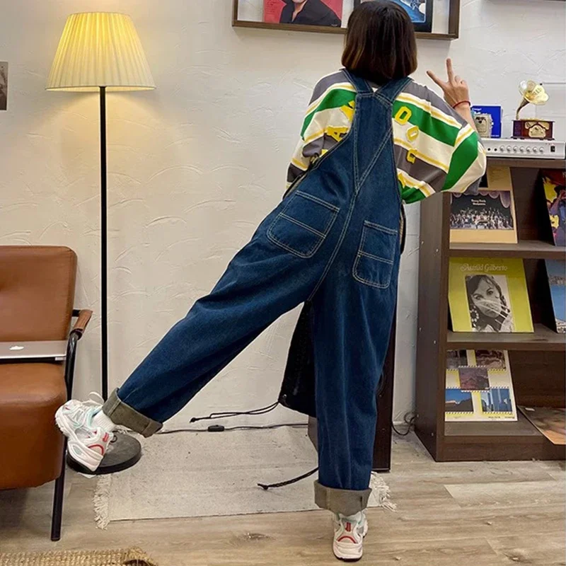 2024 Embroidered Jean Jumpsuits Women New Vintage Baggy Denim Overalls High Street Straight Loose Wide-leg Pants Female