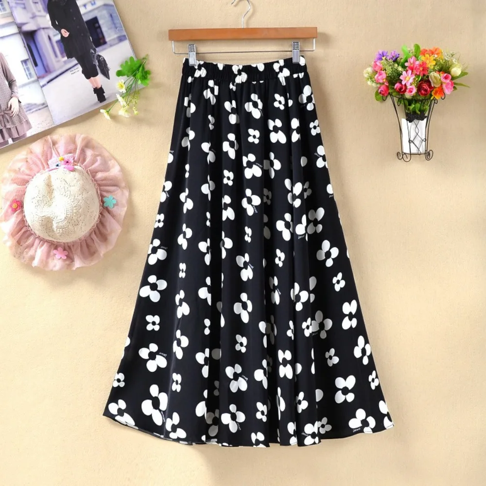 

Nighpha Women Floral Print Midi Long Skirts Chiffon Summer Beach Causal Pleated Elastic High Waisted A Line Skirt