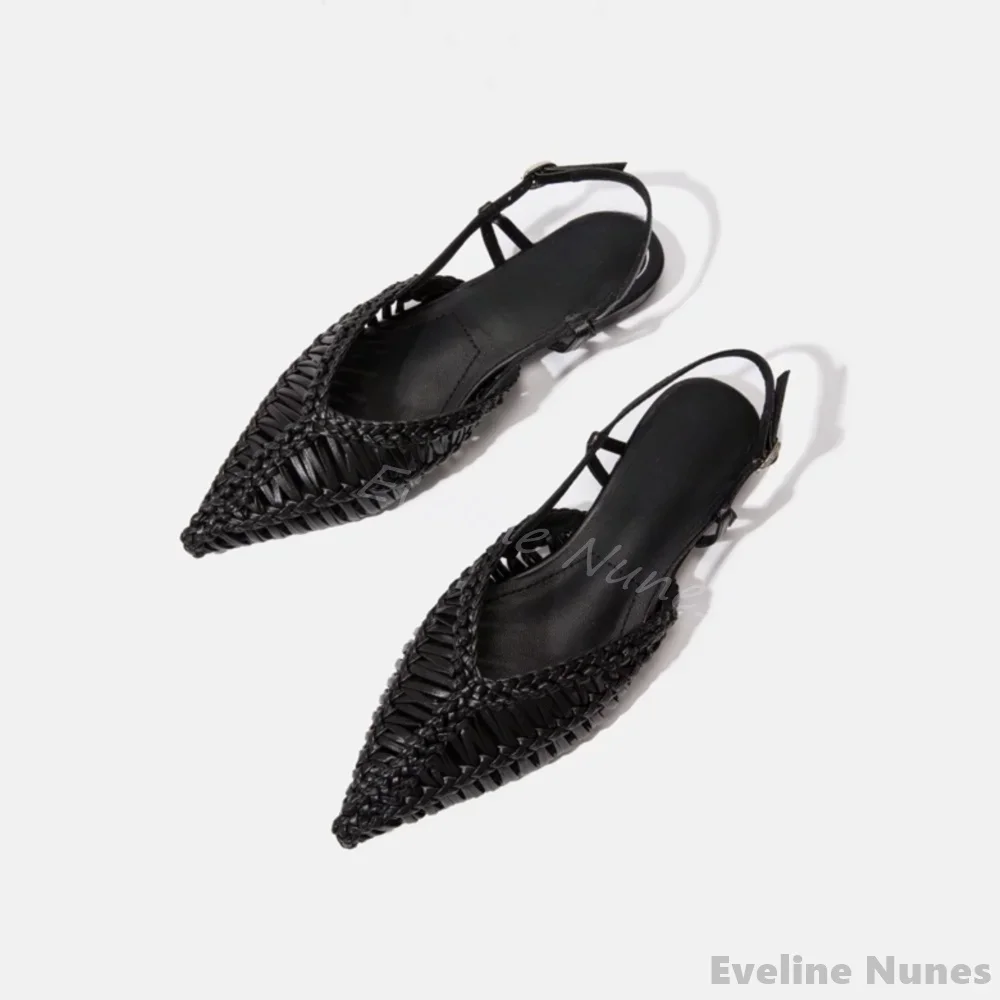 Hand-woven Pointed Toe Flat Sandals Women Shallow Breathable Slip On Closed Toe Mule Sandals 2025 Summer New Fashion Slippers