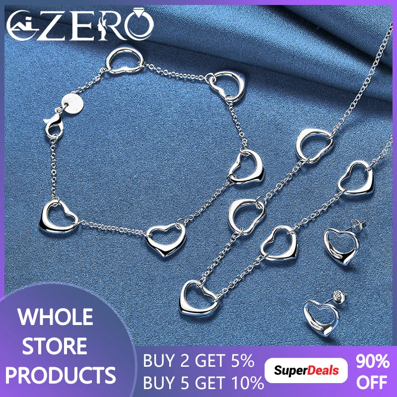 

ALIZERO 925 Sterling Silver Five Heart Bracelet Necklace Earrings Set For Woman Wedding Party Fashion Charm Jewelry Gifts