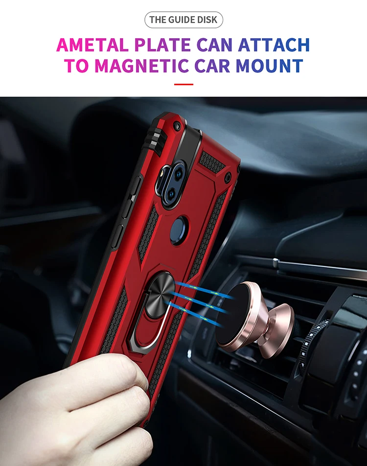 Armor Shockproof Case for Motorola One Hyper Rugged Military Drop Protective Magnet Car Holder Ring Case Cover