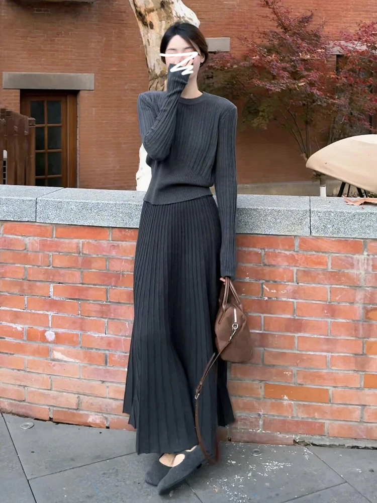 

Комплект трикотажа для похудения, женская мягкая удобная юбка трапециевидной формы с длинными рукавами и круглым вырезом, комплект из двух предметов E12067