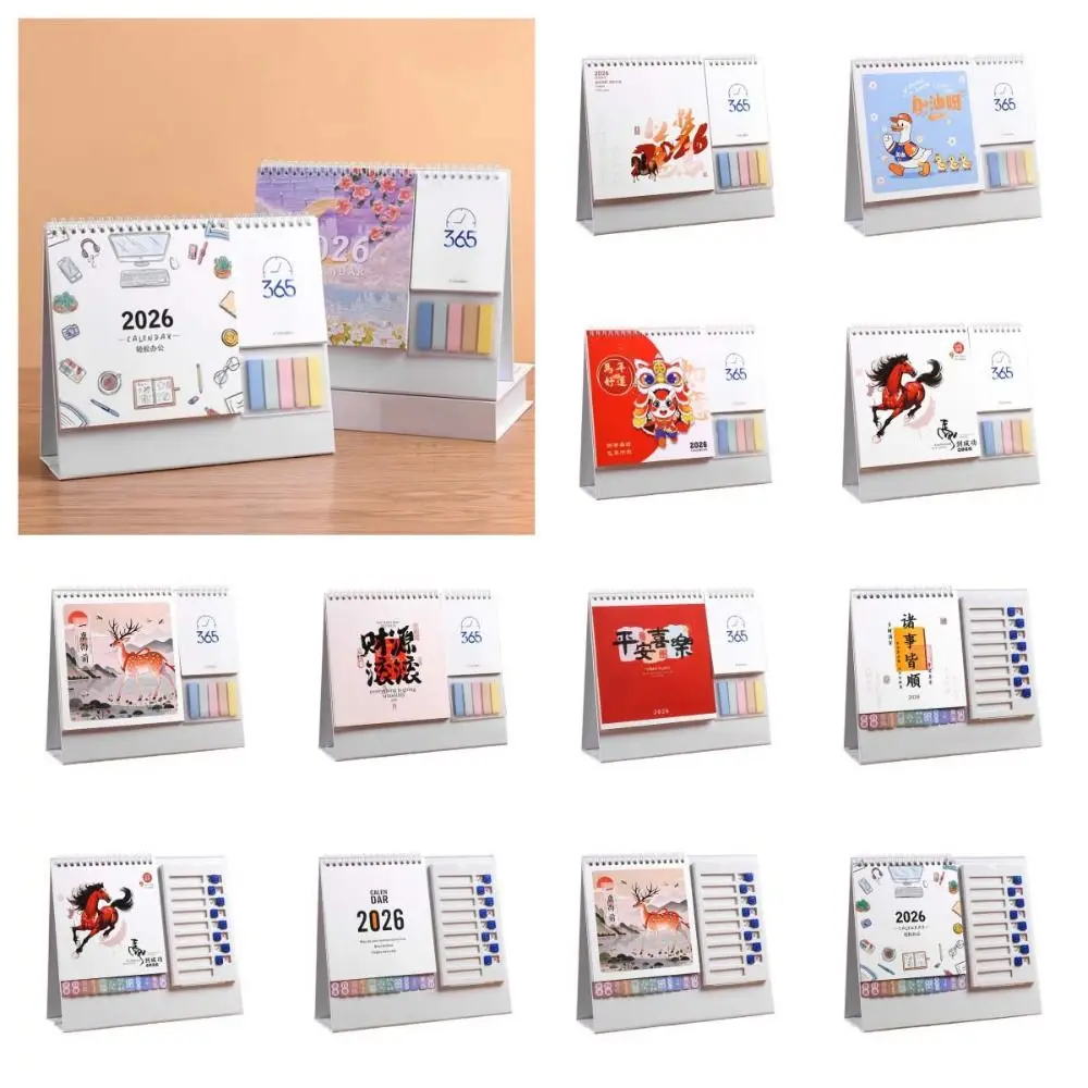 السنة الصينية الجديدة نمط 2026 أجندة مكتبية /رزنامة مكتبية شهر تاريخ عرض لفائف ملزمة الحصان سنة التقويم مع ملاحظات الكرتون المهر #1