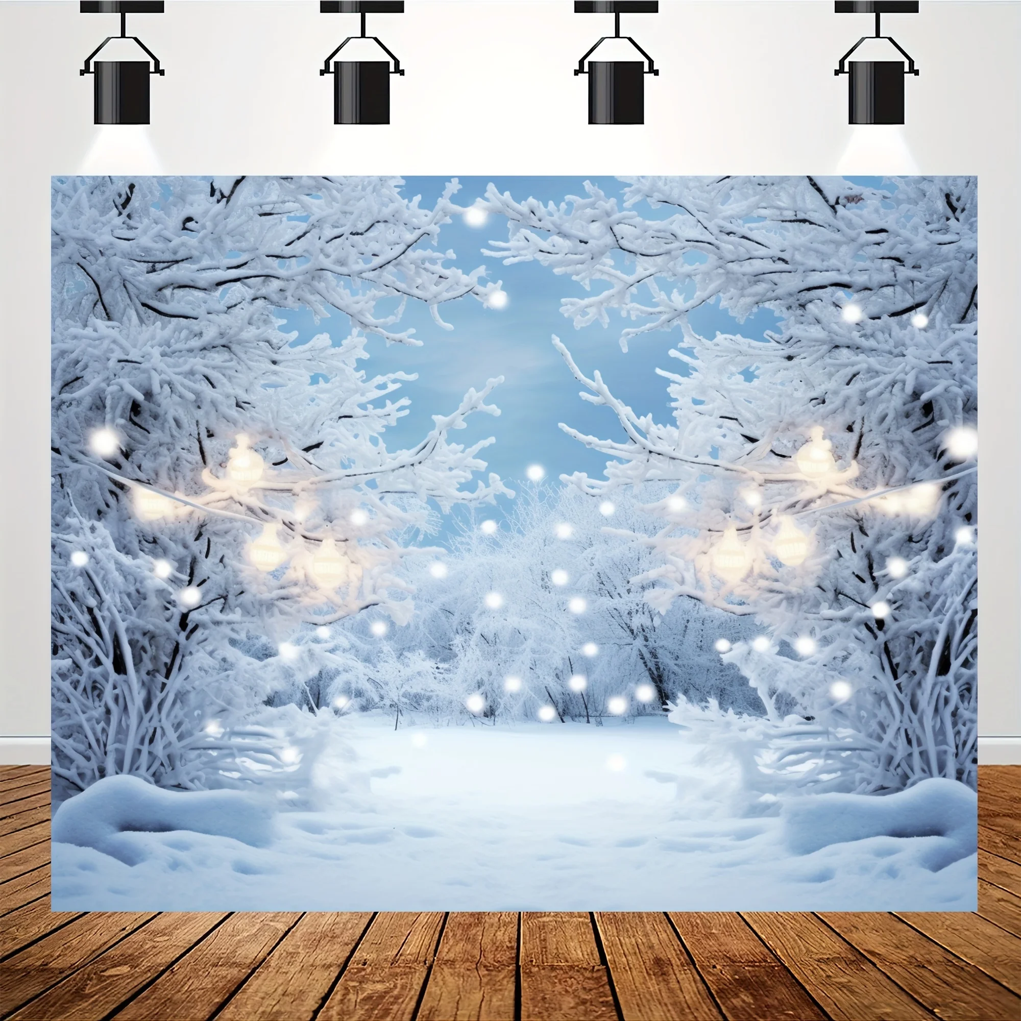 Winter scene Background Wonderland Snowflake Photography Background Snow Forest Christmas, party decoration supplies