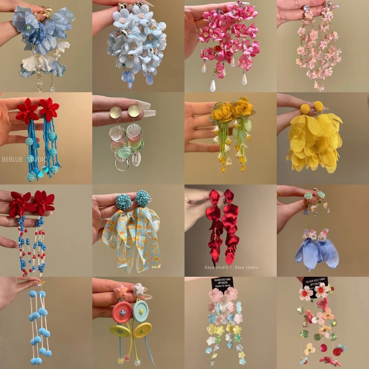 1 Pair Retro Contrasting-color Flower Beaded Fringed Earrings for Women Beach Exaggerated Ear Pendants Ethnic Style Jewelry